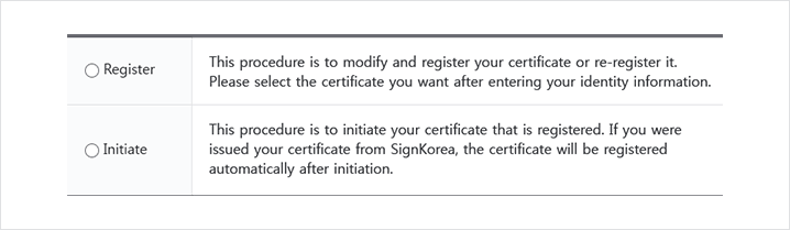 Screenshot of selecting option to regist another certificate