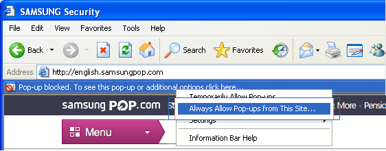 Screenshot of click Always allow pop-ups